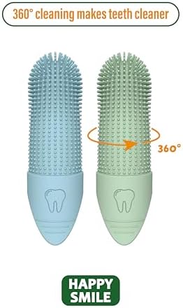 Happy Smile Dog Toothbrush 360° – Soft Silicone Finger Toothbrush for Dogs & Cats, Gentle Teeth Cleaning, BPA-Free, 2-Pack (Blue & Green) - Image 4