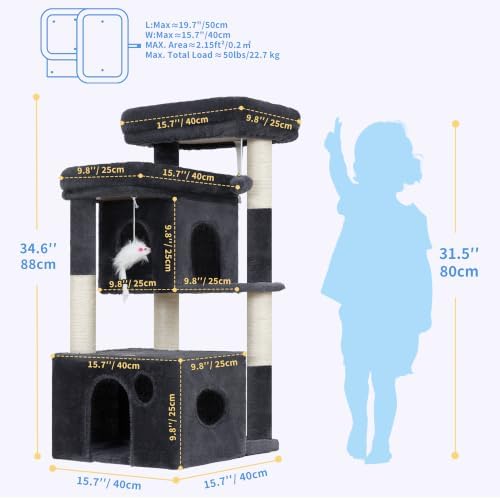 Heybly 34.6" Cat Tree Anti-Tipping Floor Cat Condo for Kittens,HCT205SG - Image 5