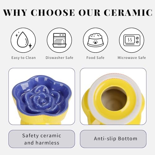 S&Q's CERAMICS Raised Slow Feeder Cat Bowl, Ceramic Elevated and Titled Pet Food Bowl, Small Dogs Slow Feeder, Flower Shaped Dish for Dry and Wet Food (Blue, 5.8") - Image 4