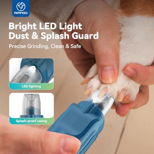 PAPIFFEED 6 Speed Pet Nail Grinder with Dual LED Lights, Rechargeable Dog Nail Trimmer with Dust Proof Cover, Type-C Charging Powerful Torque Pet Nail Clipper for Small Medium Large Dogs Cats(Blue) - Image 3