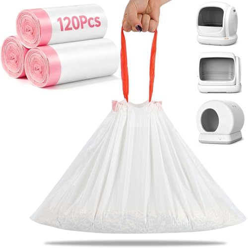 SZEE 120 Pcs Drawstring Automatic Cat Litter Box Bags Compatible with MW-SC01/SC02/SC09/LR01/LB02, Cat Litter Bags for Automatic Litter Box Featuring Side-Access Waste Storage, 18x12.6 Inch by SZEE