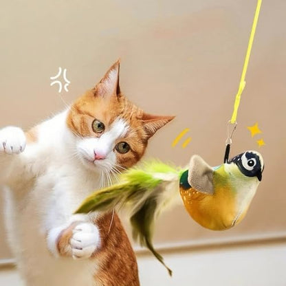 Cat Bird Toy Real Feather Catnip Squeaky Teaser Hanging Bird Toy(Brown) - Image 6