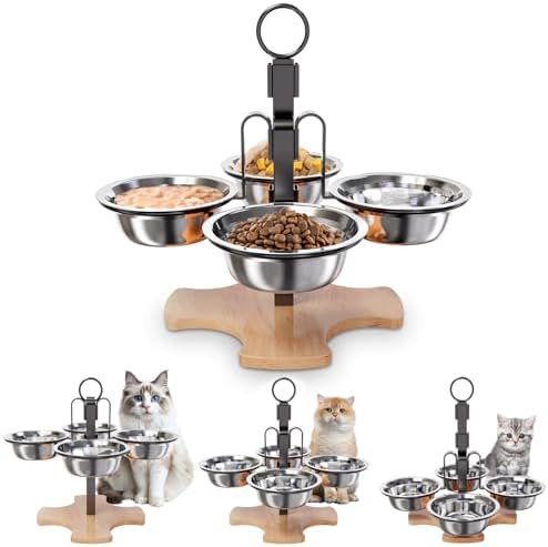 Adjustable Elevated Cat Bowls with Stand, Raised Food & Water Bowl Set by GYJZIFW