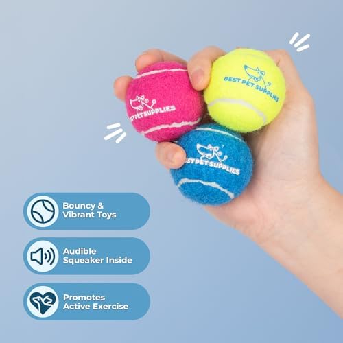 Best Pet Supplies Interactive Squeaky Dog Chew Toy, Ideal Dog Toys for Chewers, Small, Medium & Large Dogs, and Fetch Lovers - Tennis (Assorted Color), Small (Pack of 4) - Image 3