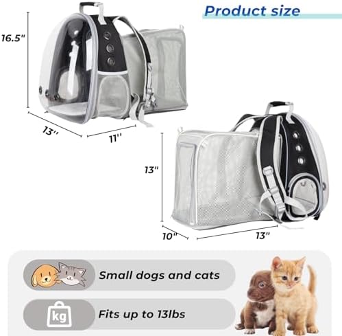 Lollimeow Cat Carrier Backpack, Expandable Bubble Pet Carrier for Cats and Small Dogs, Airline Approved Travel Backpack for Hiking, Walking & Outdoor Adventures - Supports up to 14 lbs - Image 2