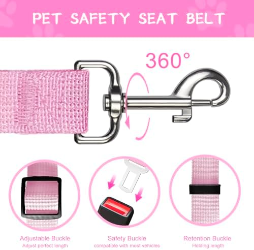2 PCS Dog Seat Belt for Car Frskcssd Adjustable Dog Car Harness Heavy Duty Nylon Dogs Safety Seat Belt (Black+Pink) - Image 4