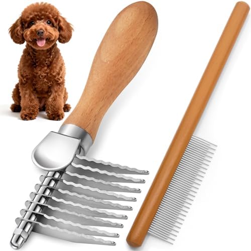 Dematting Comb for Dogs, Dematting Tool for Dogs & Cats - Serrated Matted Hair Removal Brush - Easily Remove Knots, Mats and Tangles - Designed for Wavy & Curly Coats by KAIFONG