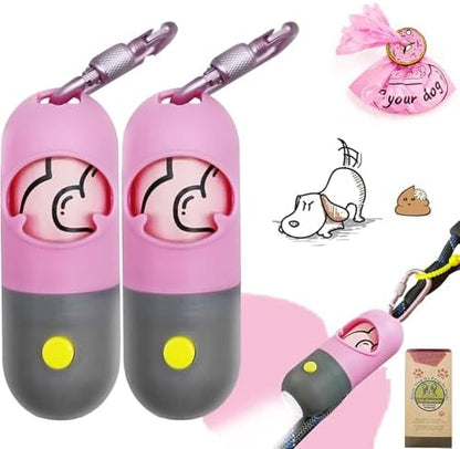 Dog Poop Waste Bags Holder with LED Flashlight, Pink, 2 Pack by YUCHIYA