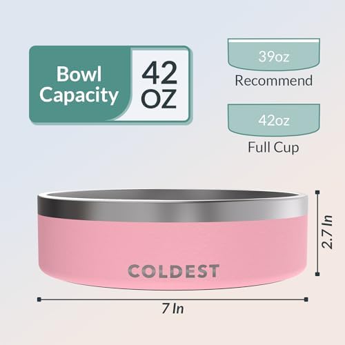Coldest Dog Bowl - Anti Rust Metal, Non Slip, 3 Layers Insulated Stainless Steel Dog Bowls - Spill Proof & Heavy Duty - Water Bowl for Dogs, Cats & Pets, Dish Washer Safe (42 oz,Cotton Candy Pink) - Image 4