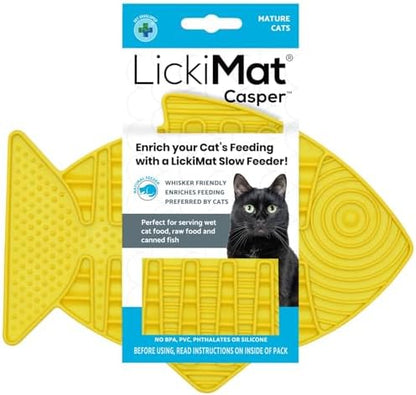 LickiMat Casper, Fish-Shaped Cat Slow Feeders Lick Mat, Boredom Anxiety Reducer; Perfect for Food, Treats, Yogurt, or Peanut Butter. Fun Alternative to a Slow Feed Cat Bowl or Dish, Yellow by LICKIMAT