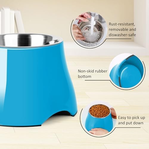 Dog Bowls,Cone Friendly Non Slip Single Dog Bowl with Stainless Steel Inner, Raised Bowls for Small Dogs Spaniel Dogs Long Ear, High Capacity, M/2 Cup Blue - Image 4