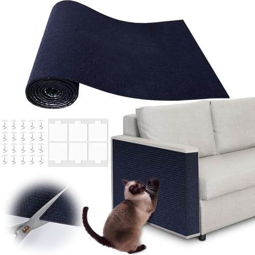 Cat Scratch Furniture Protector - 158" x 15.8" Trimmable Self-Adhesive Cats Claws Scratch Pads, DIY Cat Climbing Couch Protector for Scratch Post Cat Tree Replacement Indoor (Dark Blue) by Inchoco