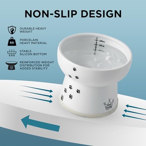 NECOICHI Raised Cat Water Bowl, Elevated, with Measurement Lines, Dishwasher and Microwave Safe (Cat, Extra Tall) White - Image 6