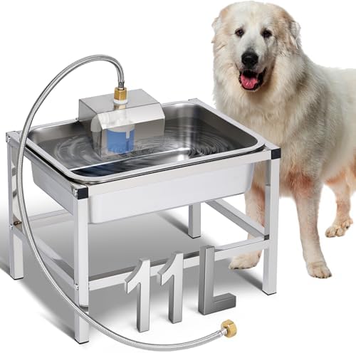 3Gal Automatic Dog Water Bowl Dispenser Large Breed Elevated Outdoor Large Dog Water Bowl with Stand Raised Stainless Auto Fill Waterer with Float Valve for Big Dogs Pets Cats Chicken Livestock by NAOEDEAH