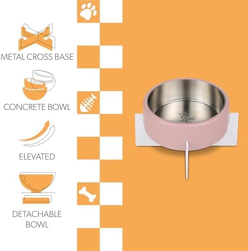 DBL3000A Intersecta Small/Medium Concrete and Stainless Steel Bowl 16oz (2 Cups) with Metal Stand Pet Feeder, Pink/White - Image 4