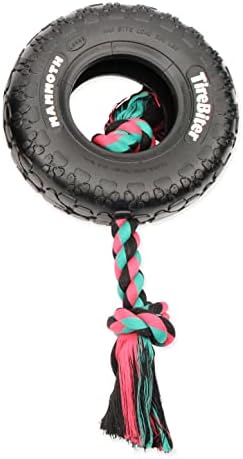 Mammoth TireBiter Originals with Cotton-Poly Rope – Natural Rubber Dog Toys – Dog Toys for Extra Long Interactive Play – Strong Chewer Toys for All Dog Breeds - Large, 10” by MammothPetProducts