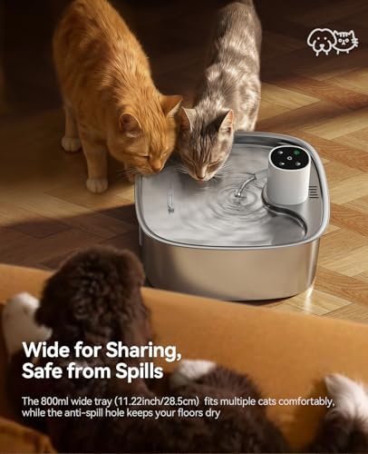 Cordless Wider Tray Dog Water Fountain, 5000mAh Battery Operated Dog Water Bowl Dispenser with 3 Motion Sensor, FEELNEEDY Stainless Steel Pet Water Fountain for Multi-Pets, Easy Setup & Clean, 8L - Image 6