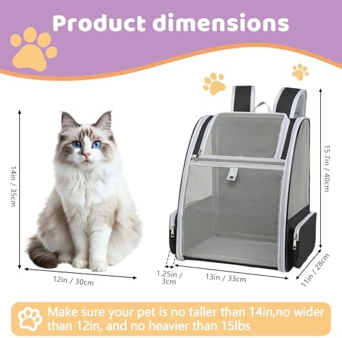 Cat Backpack Carrier Large Pet Backpack for Small Dog Medium Cat Puppy Kitten Bunny up to 15lbs, Ventilated Mesh Dog Collapsible Travel Backpack for Hiking Walking Outdoor - Image 2