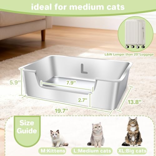 2-Pack Low Entry Litter Box for Senior Disabled & Injured Cats, Stainless Steel High Sided Enclosed Easy Step in Entry-Metal Kitty Litter Box for Kittens, Odor Control (19.7"x13.8"x5.9") - Image 6