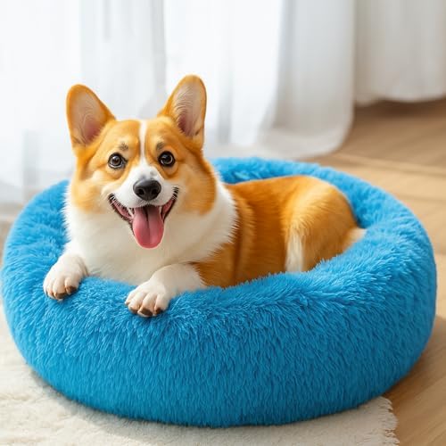 28in Large Dog Bed, Calming Donut Bed for Puppy and Kitten (Light Blue) - Image 5
