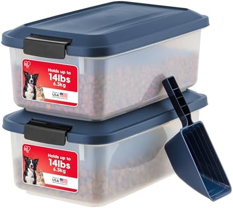 IRIS USA Dog Food Storage Container, 2-Pack, Up to 14 lbs, Navy by IRISUSA