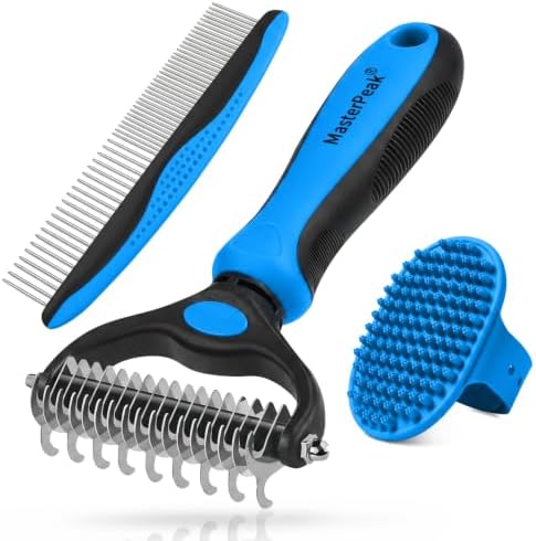 3-in-1 Pet Grooming Kit Rake Metal Comb & Bath Brush Blue by Unknown
