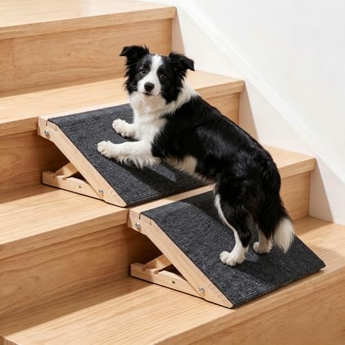 Adjustable Wooden Dog Stair Ramp, 4.3 & 5.5 Inch Height Foldable Non Slip Pet Step Ramps (2-Pack) - Image 4