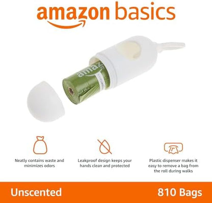 Amazon Basics Premium Leak Proof Dog Poop Bags with Dispenser and Leash Clip, Unscented, 13" x 9", 810 Count (54 Rolls of 15) - Image 2
