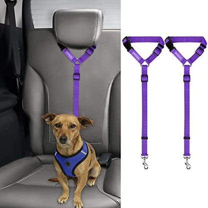 BWOGUE 2 Pack Dog Seat Belt for Car, Headrest Restraint Strap, Purple by BWOGUEPetHome