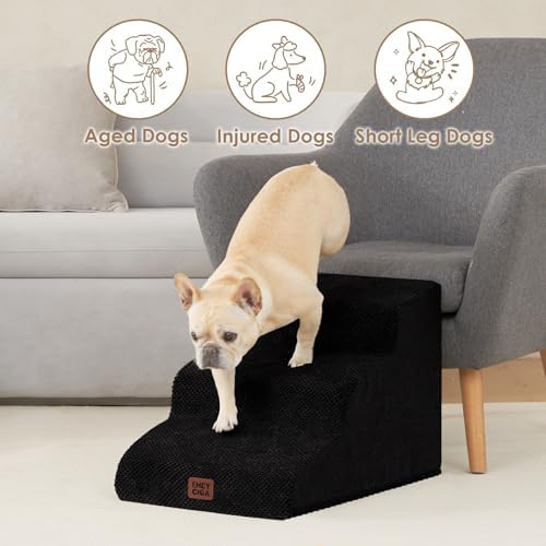 EHEYCIGA Curved Dog Stairs Ramp, 3-Step Dog Steps, 15.7" H Pet Step - Image 4