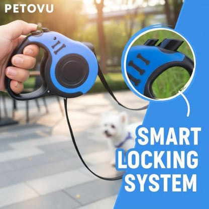 Retractable Dog Leash Features a Durable 16.5 ft (5 m) Tape for Pets up to 33 lbs, with a Smooth one-Button Brake and Lock System and an Ergonomic, Anti-Slip Handle for Safe, Controlled Walks - Image 4