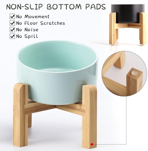 Petygooing Elevated/Raised Ceramic Dog Bowl for Small Breeds, Dog Food Water Dish with Stand,Pet Feeding Bowl with Anti Slip Rubber for Cats and Small Dogs Puppy 13.5 OZ (5.1In / 1.7 Cups) Blue Sky - Image 2