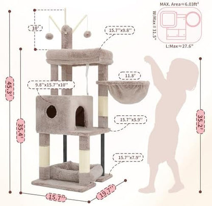 Heybly Cat Tree, 45.3" Cat Tower for Indoor Cats with Large Perch HCT202SMU - Image 3