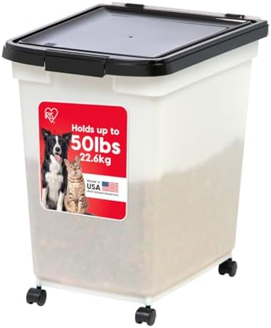 IRIS USA Dog Food Storage Container, Up to 50 lbs, Pearl/Black, Made in USA by IRISUSA