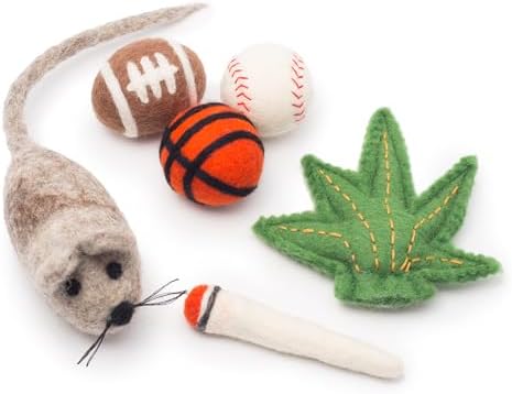 Glaciart One Felt Cat Toys Set (6pc) – Handmade Wool Catnip Toys for Indoor Cats | Eco-Friendly Natural Wool Balls, Mouse & Joint Toys | Durable Cat Enrichment Toys for Exercise & Play by GlaciartOne