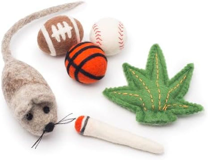 Glaciart One Felt Cat Toys Set (6pc) – Handmade Wool Catnip Toys for Indoor Cats | Eco-Friendly Natural Wool Balls, Mouse & Joint Toys | Durable Cat Enrichment Toys for Exercise & Play by GlaciartOne
