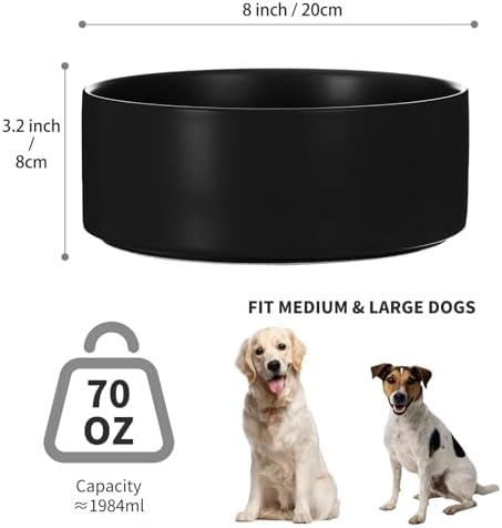 8'' Ceramic Dog Bowl - 70Oz, Heavy Duty, Non-Slip, Dishwasher Safe, Modern Style, Food Grade Stoneware Pet Bowl, Black - Image 3