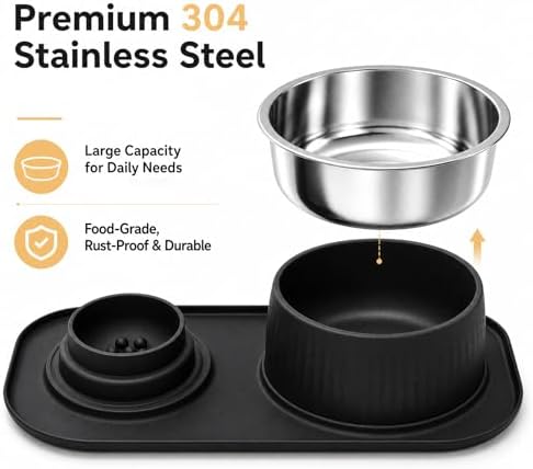 2-in-1 Dog Licking Bowl with Rolling Ball, Stainless Steel Dog Bowls & No-Spill Silicone Lick Mat for Dogs, Wet Dry Separation Dog Slow Feeder Puzzle Licking Toy for Dogs and Cats - Image 5