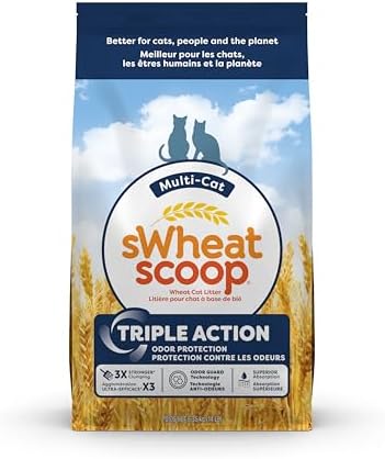 sWheat Scoop Triple Action Natural Wheat Cat Litter Odor Guard Technology, 3X Stronger Clumping, Super Absorbtion, 99.5% Dust Free Performance, 14 Pounds by sWheatScoop