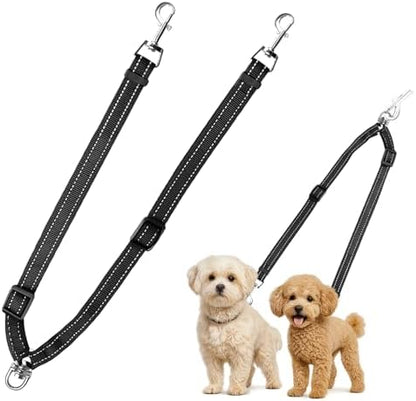 MingXpet Double Dog Leash for Two Dogs, No Pull Dog Leash, 360° Swivel No Tangle for Small Dogs Walking & Training, Shock Absorbing Reflective Bungee, Black by MingXpets