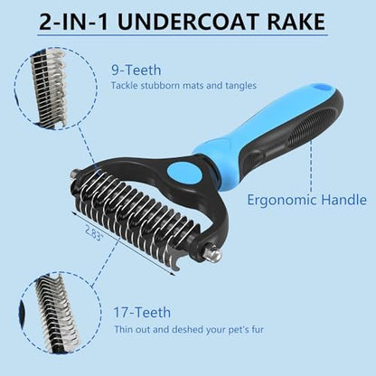 5-in-1 Dog & Cat Extra Long Pin Grooming Kit Slicker Brush for Large Dogs Cats Remove Loose Fur, Undercoat Brush for Shedding, Dematting Comb & Cleaner for Long Haired Pets - Image 3