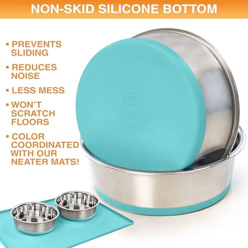 Neater Pet Brands Stainless Steel Dog Bowls with Non-Slip Rubber Bottom – Set of 2, 8 Cup (64 oz), Teal - Heavy Duty Metal Dog Bowl, Dishwasher Safe, Food or Water Bowl, Ideal for Large Dogs - Image 4