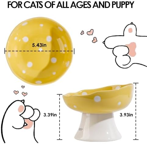 Ceramic Elevated Cat Bowls, Tilted Raised Pet Dish Anti Vomit Kitten Bowl for Indoor Cats, Whisker Friendly Pet Food and Water Bowl for Kitten, Cat, Puppies, Dishwasher Safe (Yellow) - Image 3