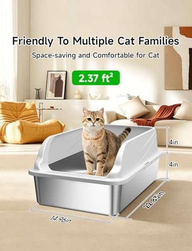 2PACK Stainless Steel Litter Boxes with Lid, Large Metal Pan Include Scoop - Image 2