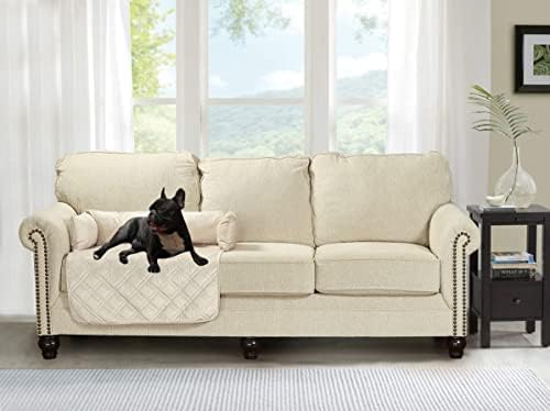 Brilliant Sunshine Beige Natural Velvet Dog Sofa Slipcover, Medium - Image 2