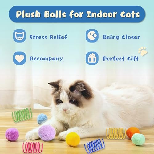 30 Pcs Premium Silent Cat Pom Pom Balls, Interactive Lightweight Assorted Colors Fuzzy Toy Balls (1.2 inches), with 4 Pcs Cat Spring Toy for Indoor Kitten Playing Exercising - Image 3