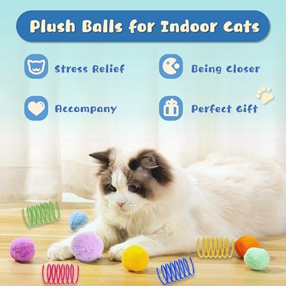 30 Pcs Premium Silent Cat Pom Pom Balls, Interactive Lightweight Assorted Colors Fuzzy Toy Balls (1.2 inches), with 4 Pcs Cat Spring Toy for Indoor Kitten Playing Exercising - Image 3
