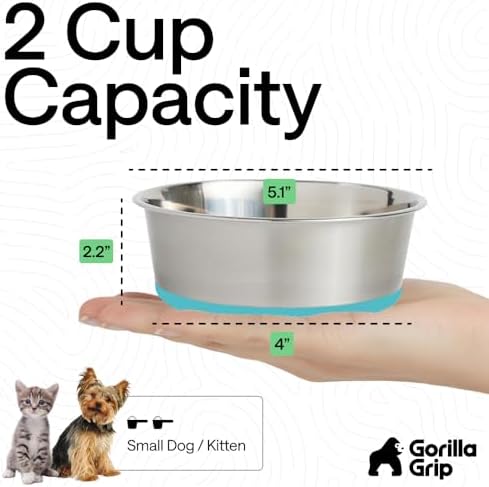 GORILLA GRIP Dog Bowl, Food Grade Stainless Steel Water Bowls, 2 Cup Green - Image 4