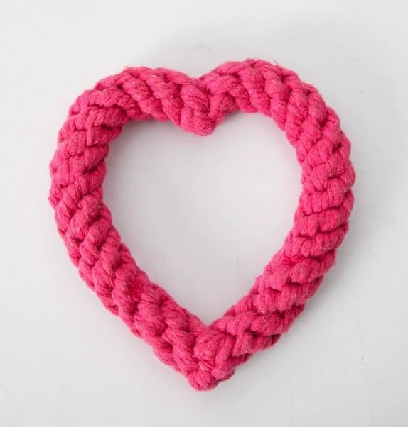Cute Dog/Cat Chew Toys, Heart-Shaped Chew Toys,Cotton Rope Teething Toy for Puppies, Creative Love Heart Shaped Interactive Rope Dog Toys, Cotton Puppy Teething Chew Tug Toy (Pink and Red)