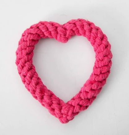 Cute Dog/Cat Chew Toys, Heart-Shaped Chew Toys,Cotton Rope Teething Toy for Puppies, Creative Love Heart Shaped Interactive Rope Dog Toys, Cotton Puppy Teething Chew Tug Toy (Pink and Red)